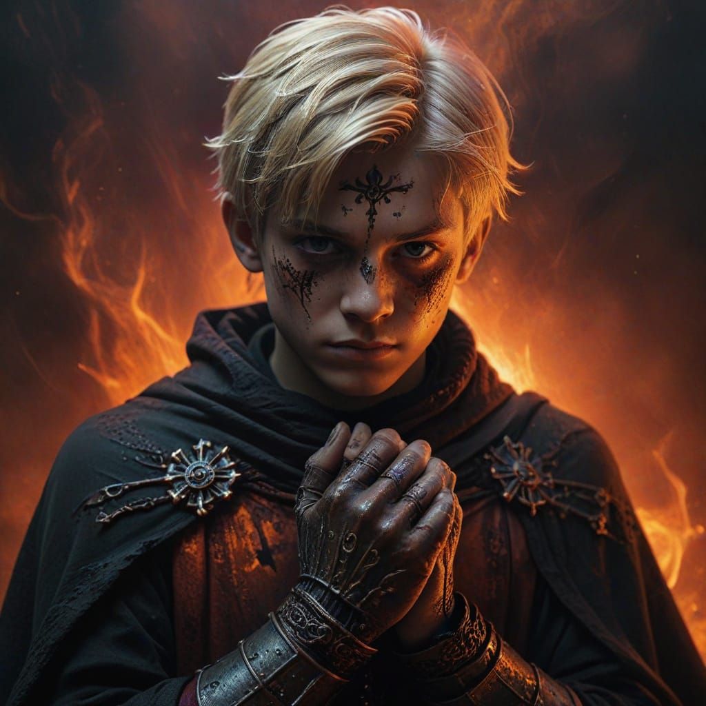 Dark Fantasy Blond Boy in Gothic Oil Painting Style