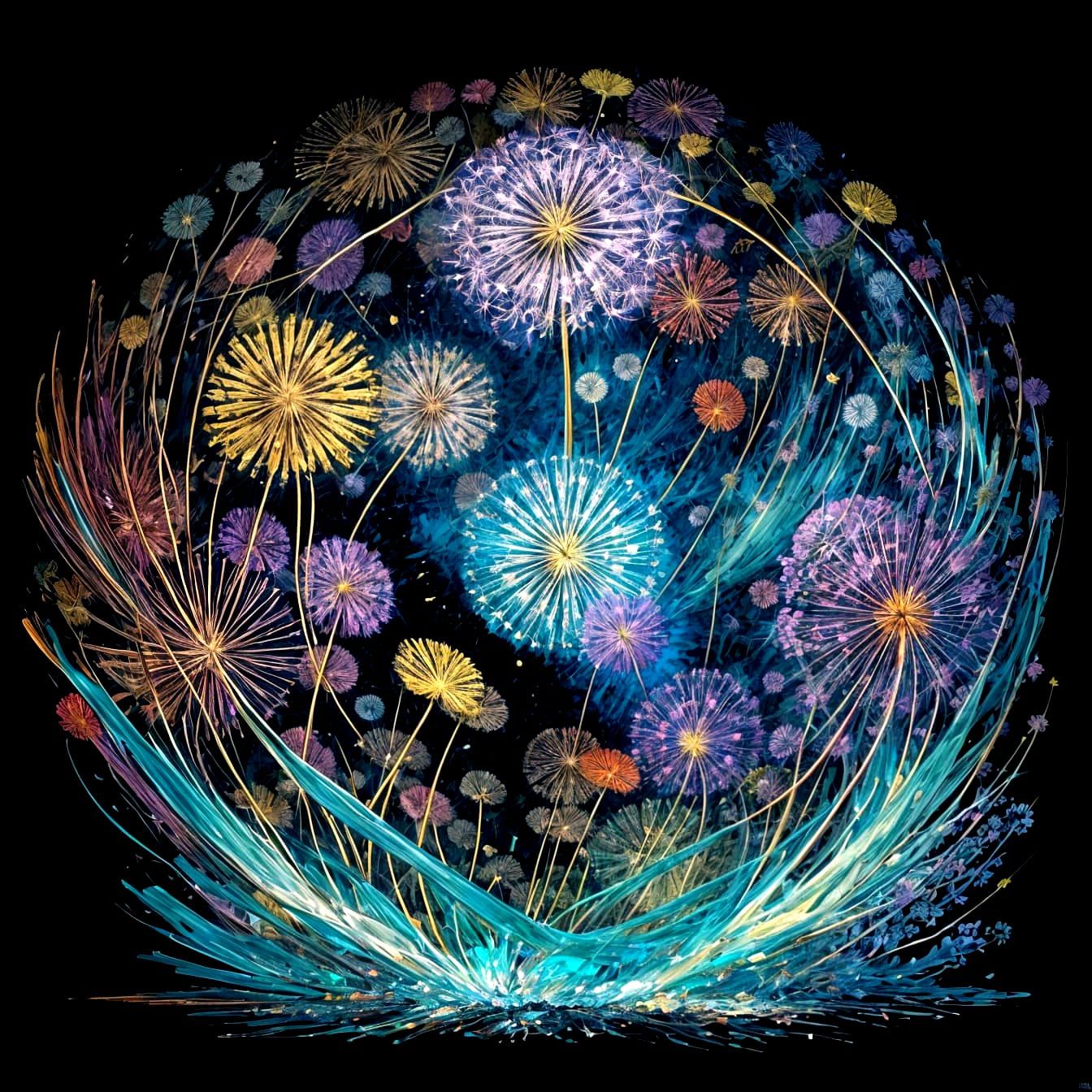 Dandilions in Vibrant Triadic Colors