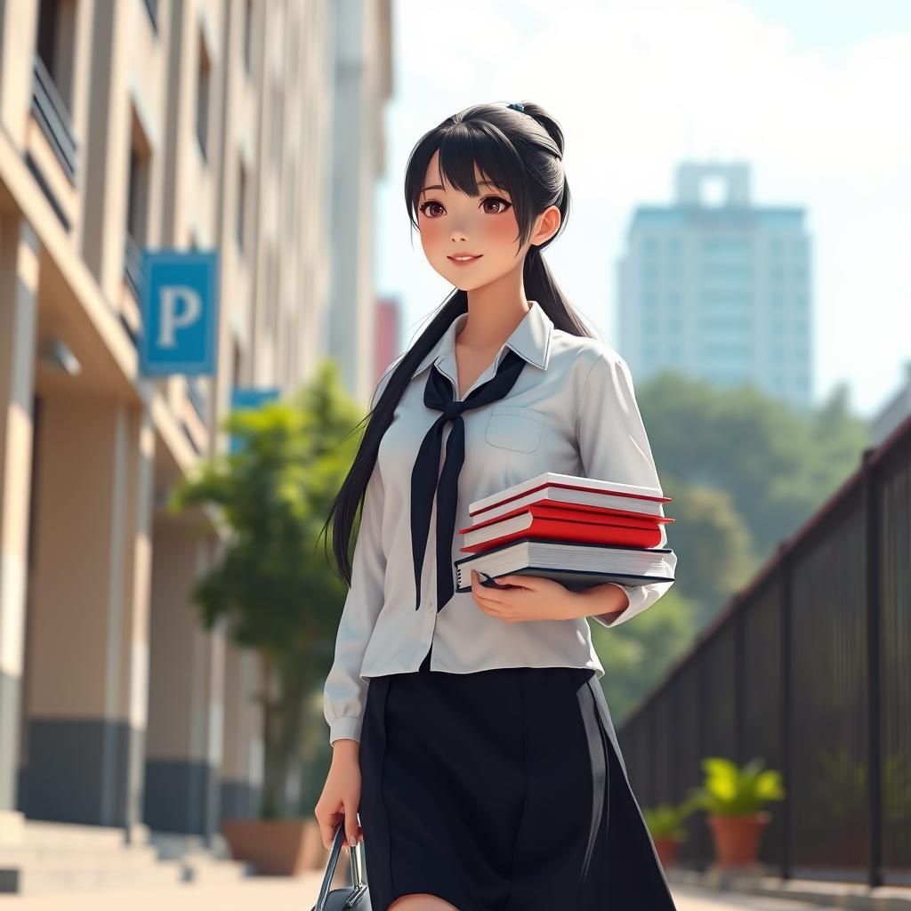 Thai Student Walking to Class: 3D Anime Art