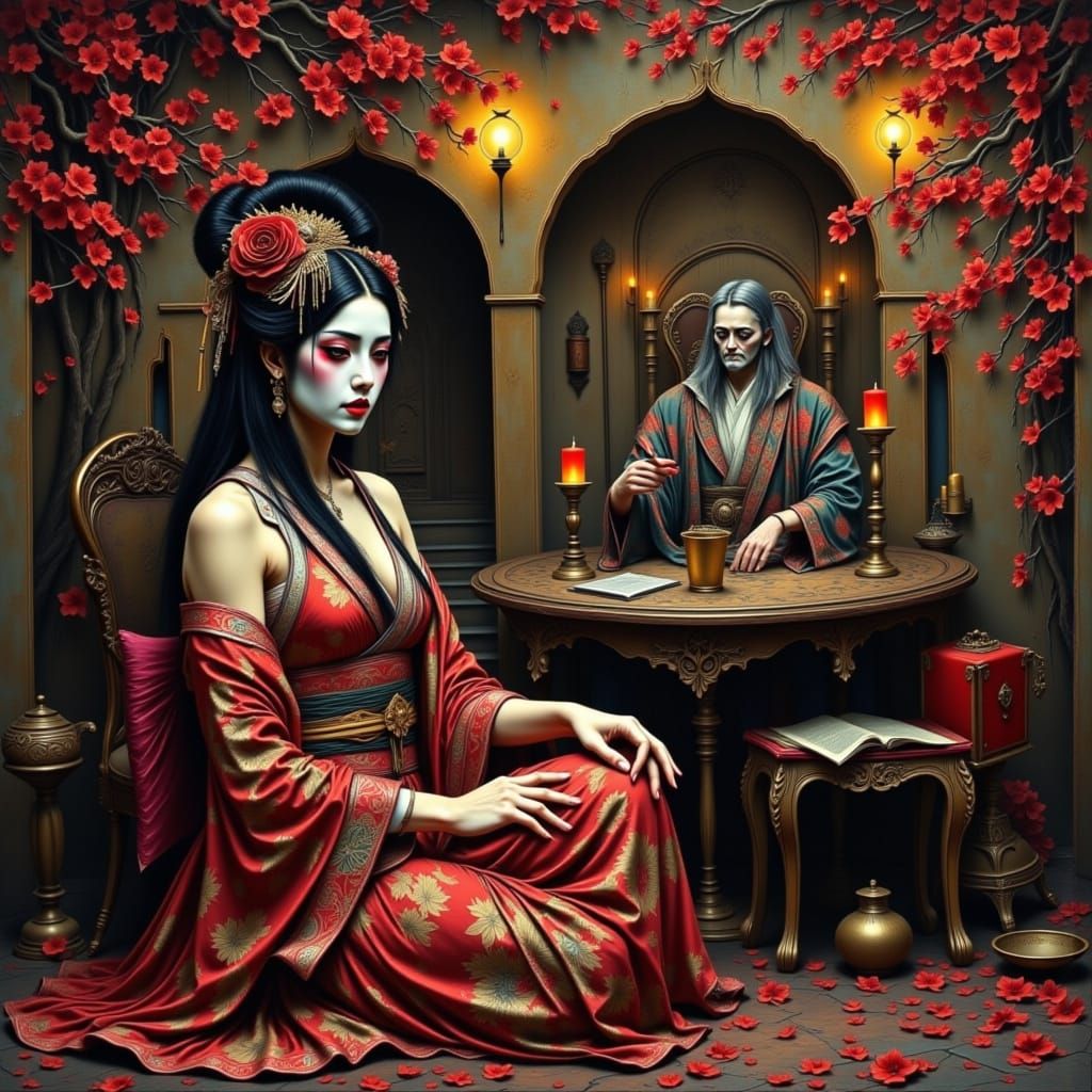 Mourning Geisha Consults Gypsy Fortune Teller