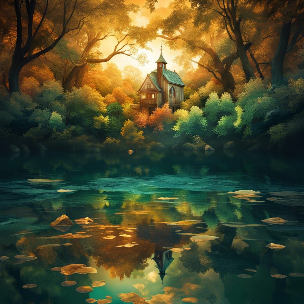 Surreal Golden Landscape in Ghibli Style