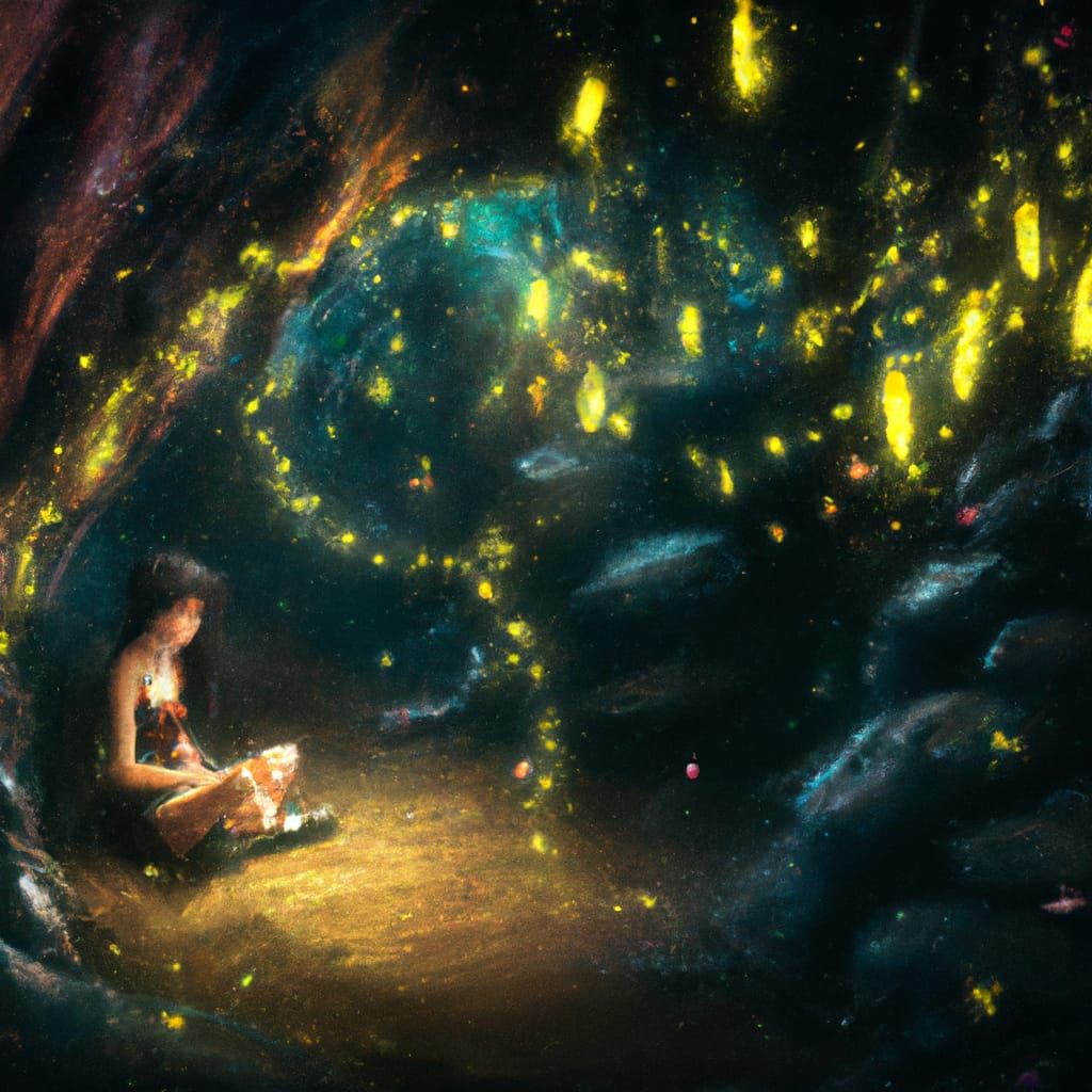 Girl in Firefly Cave: Dramatic Digital Matte Painting
