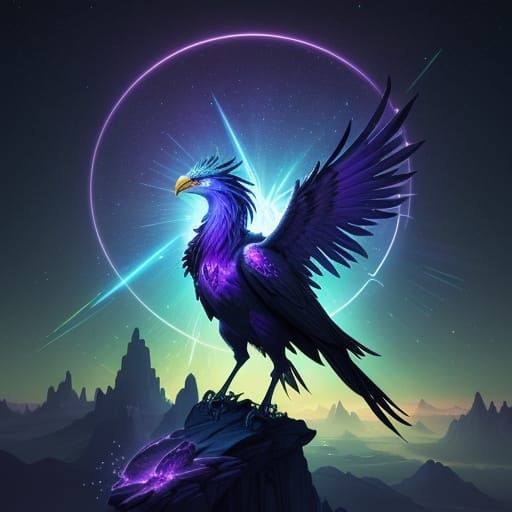 Ethereal Phoenix Ascends Amidst Iridescent Hues