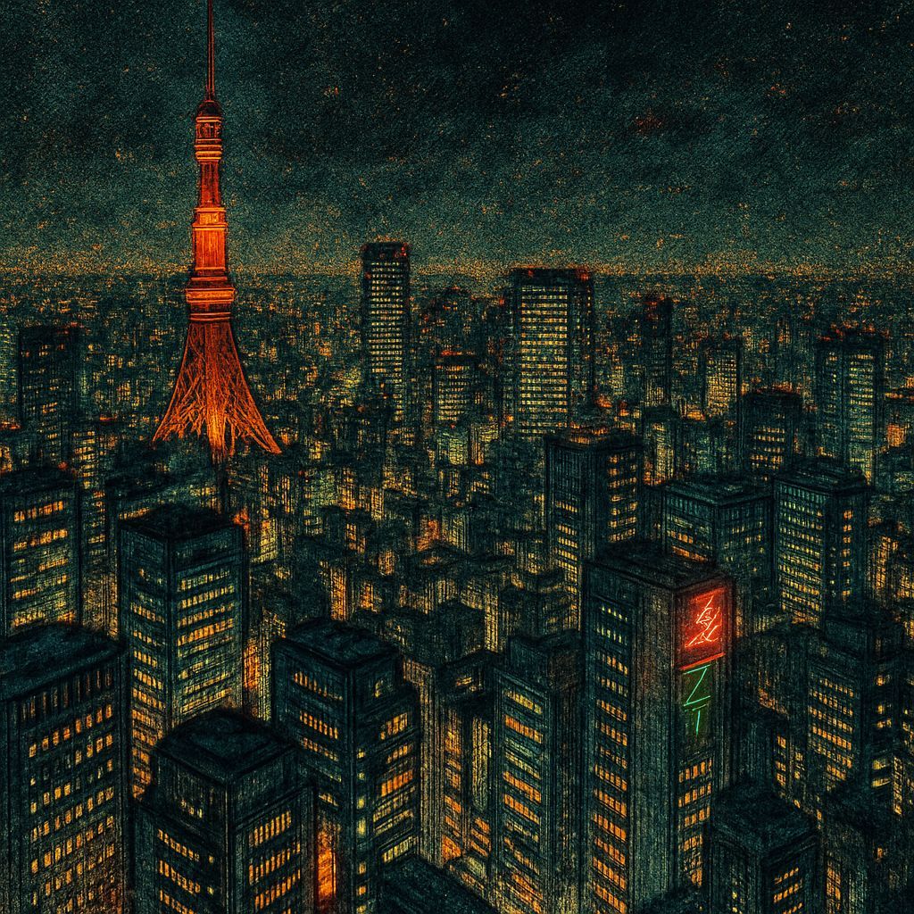 Tokyo Nightscape Illustration in Golden Age Style