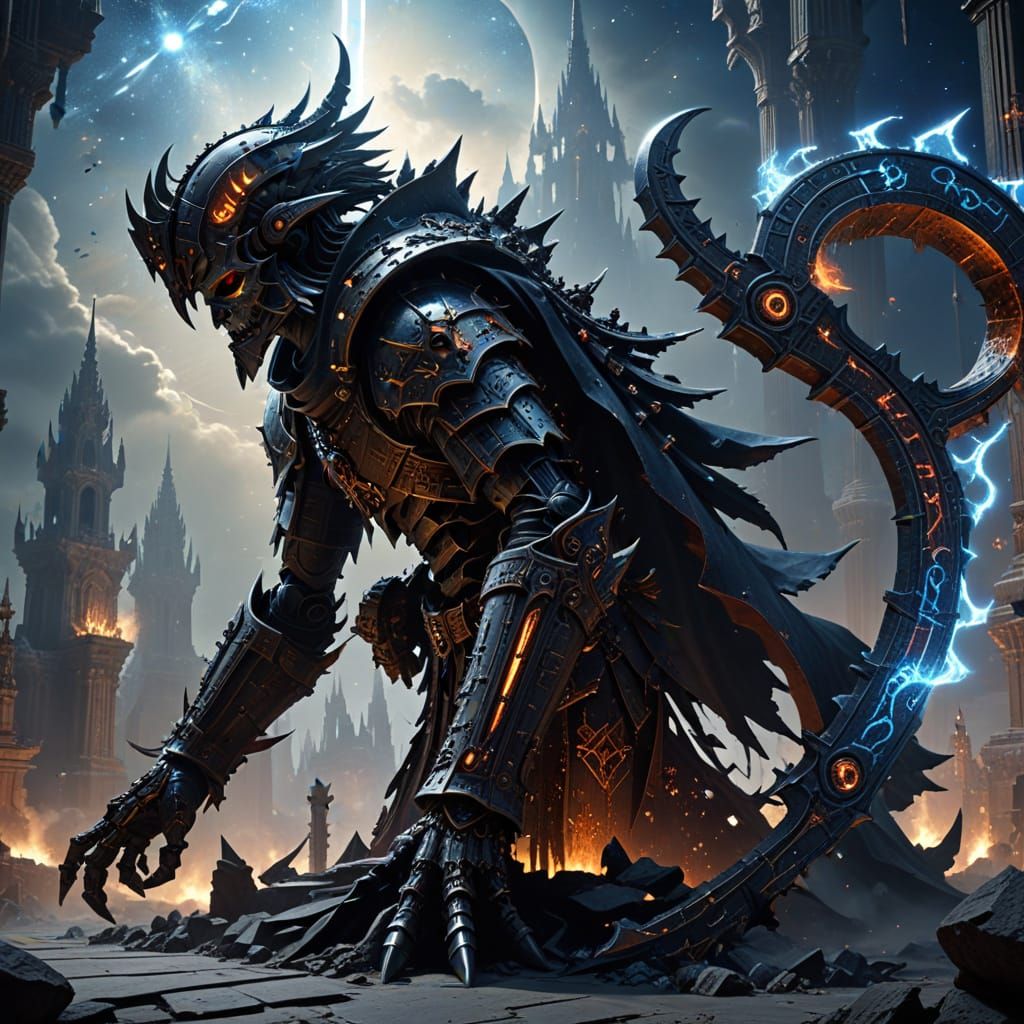 Arcane Priest Guarding Gothic Temple in Warhammer 40K Style