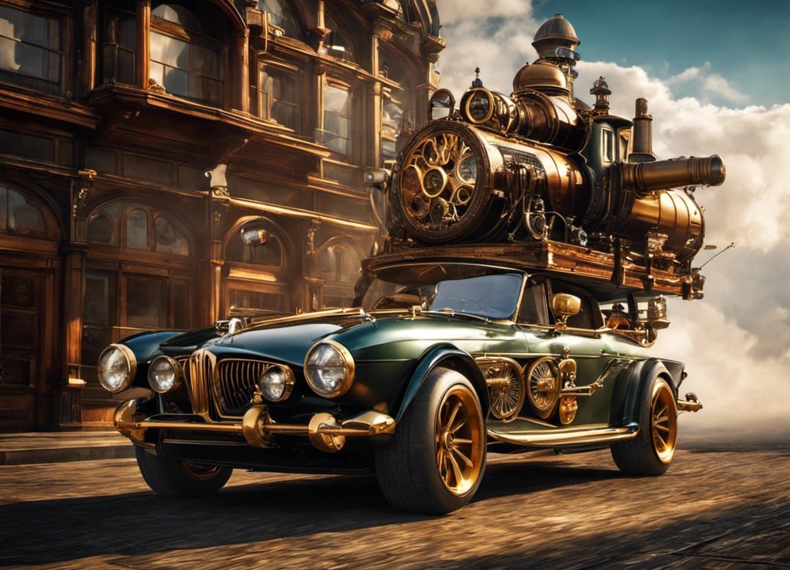 Steampunk BMW i8 Flying Car in Anime Style