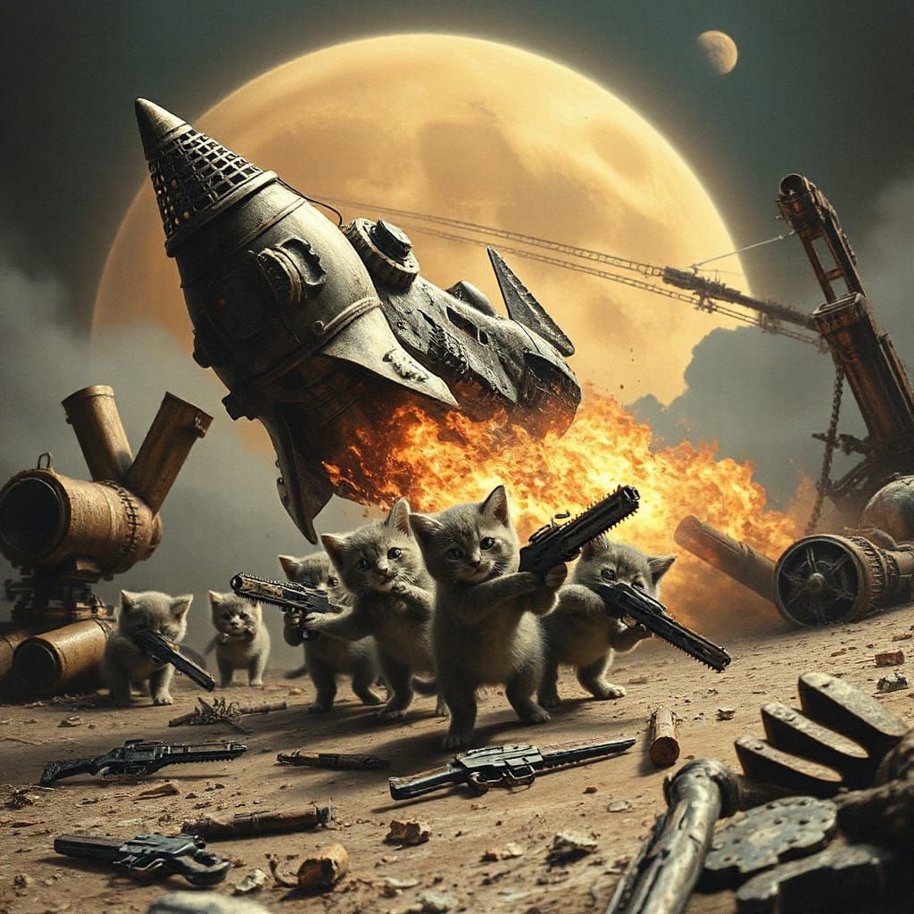 Kitten Army Unleashed on Alien Planet in Surreal Style