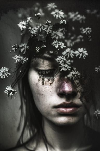 Double Exposure: Woman with Flowers
