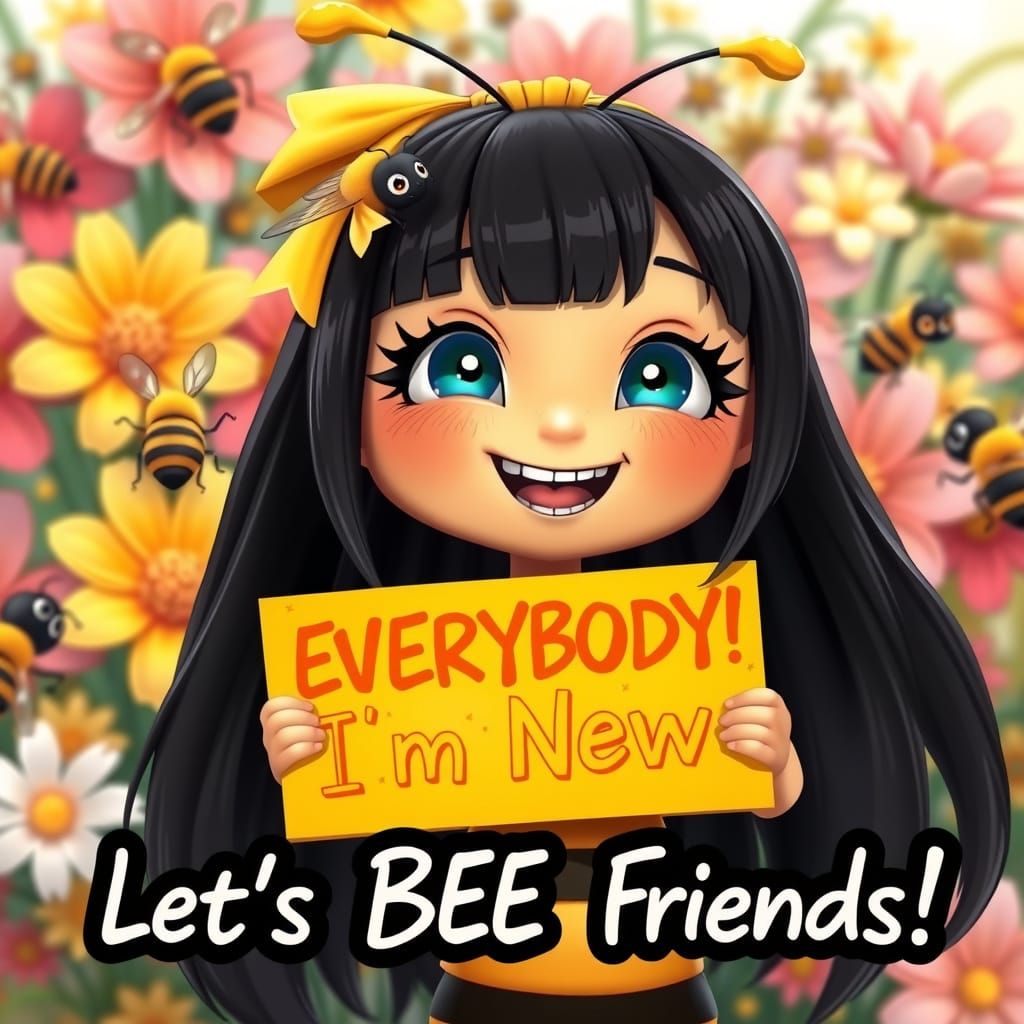 Stylized 3D Bumblebee Girl in Whimsical Floral Setting