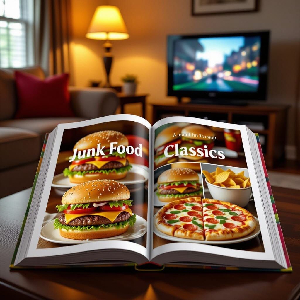 Junk Food Classics Cookbook Open on Coffee Table