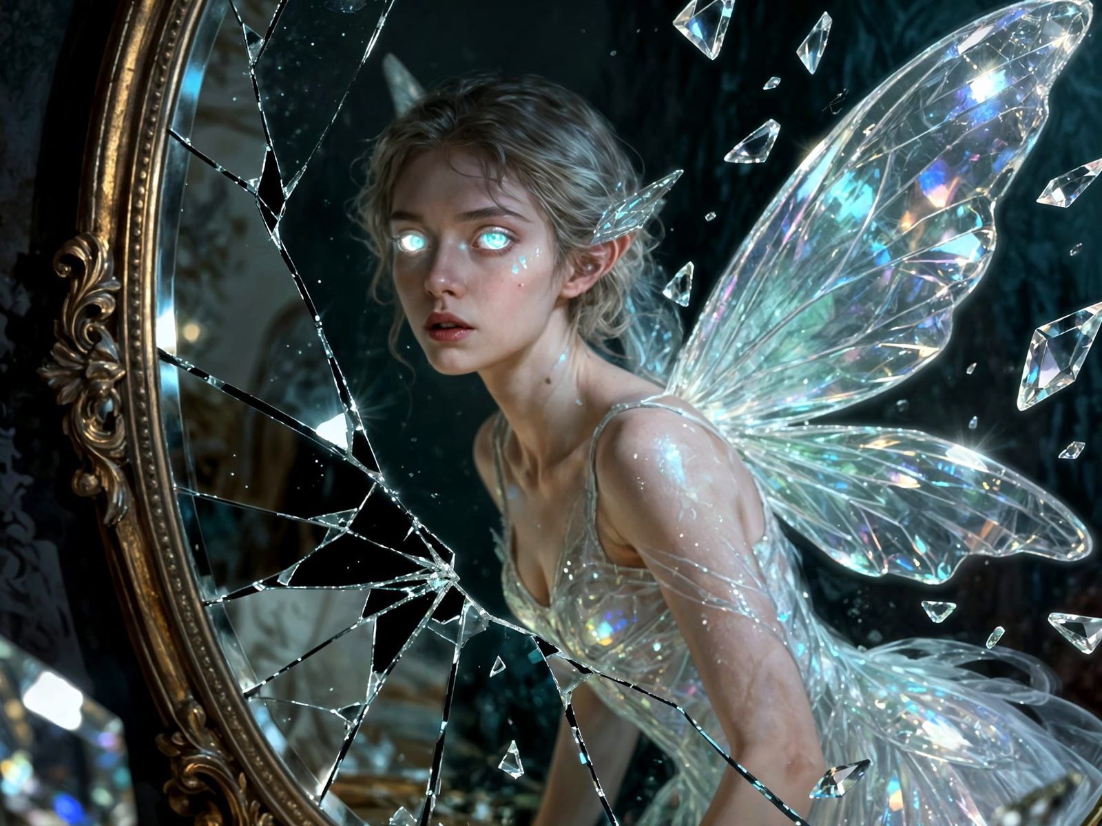 The Mirrorling: Gothic Fantasy Fairy Emerges from Cracked Mi...