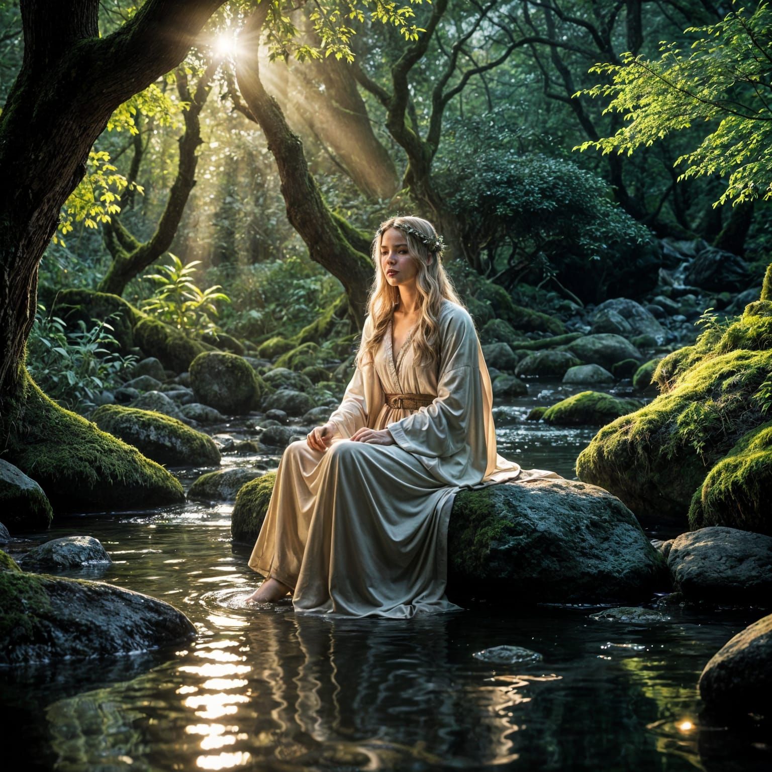 Serene Sorceress Channels Calm Energy by Stream