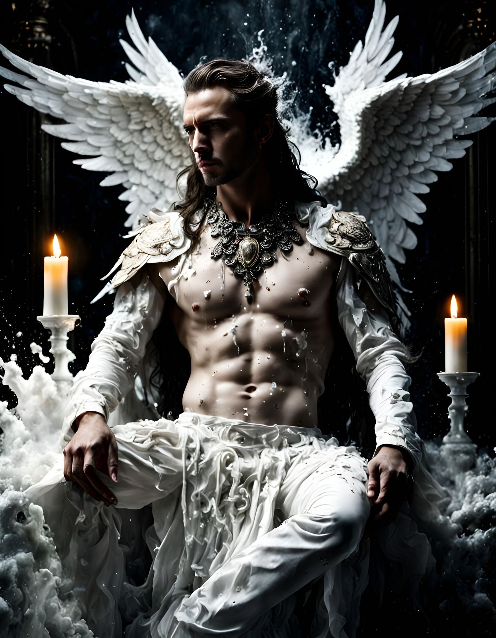 Terrifying Winged Demigod Portrait in Darkness