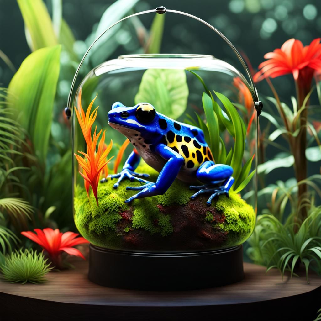 Exotic Poison Dart Frog Terrarium in Hyperrealistic Style