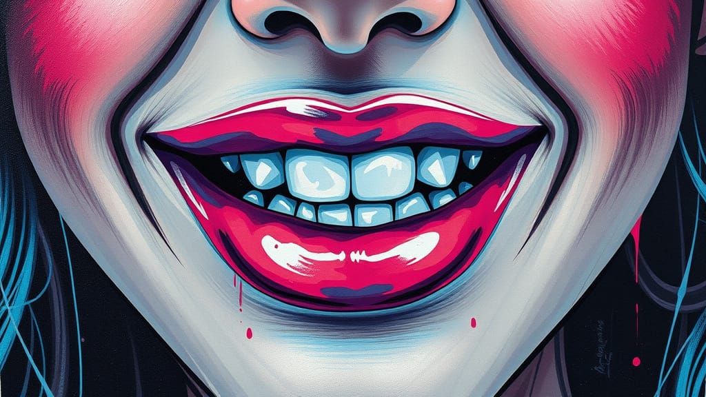Colorful Dripping Lips in Graffiti Splash Art Style