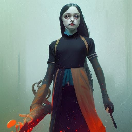 Wednesday Addams Concept Art in Art Nouveau Style