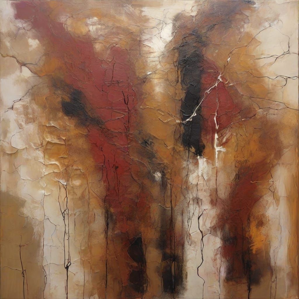 Haunting Abstract Figure on Fractured Canvas in Mixed Media