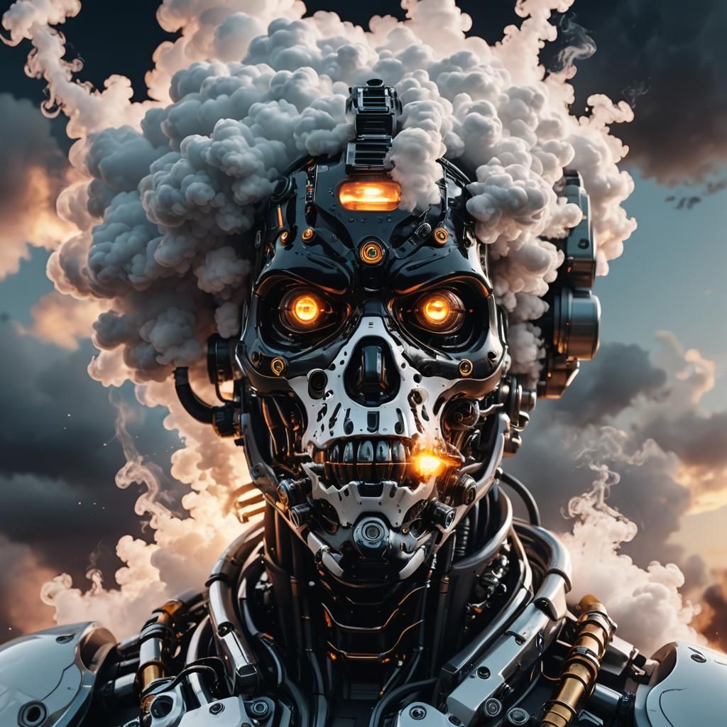 Futuristic Cyborg Vaping in a Cyberpunk Cityscape