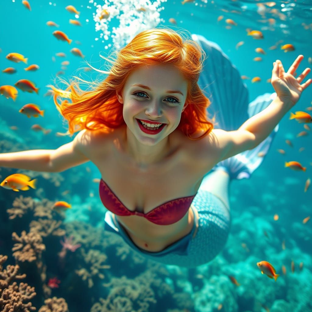 Ginger Mermaid in Vibrant Oceanic Wonderland