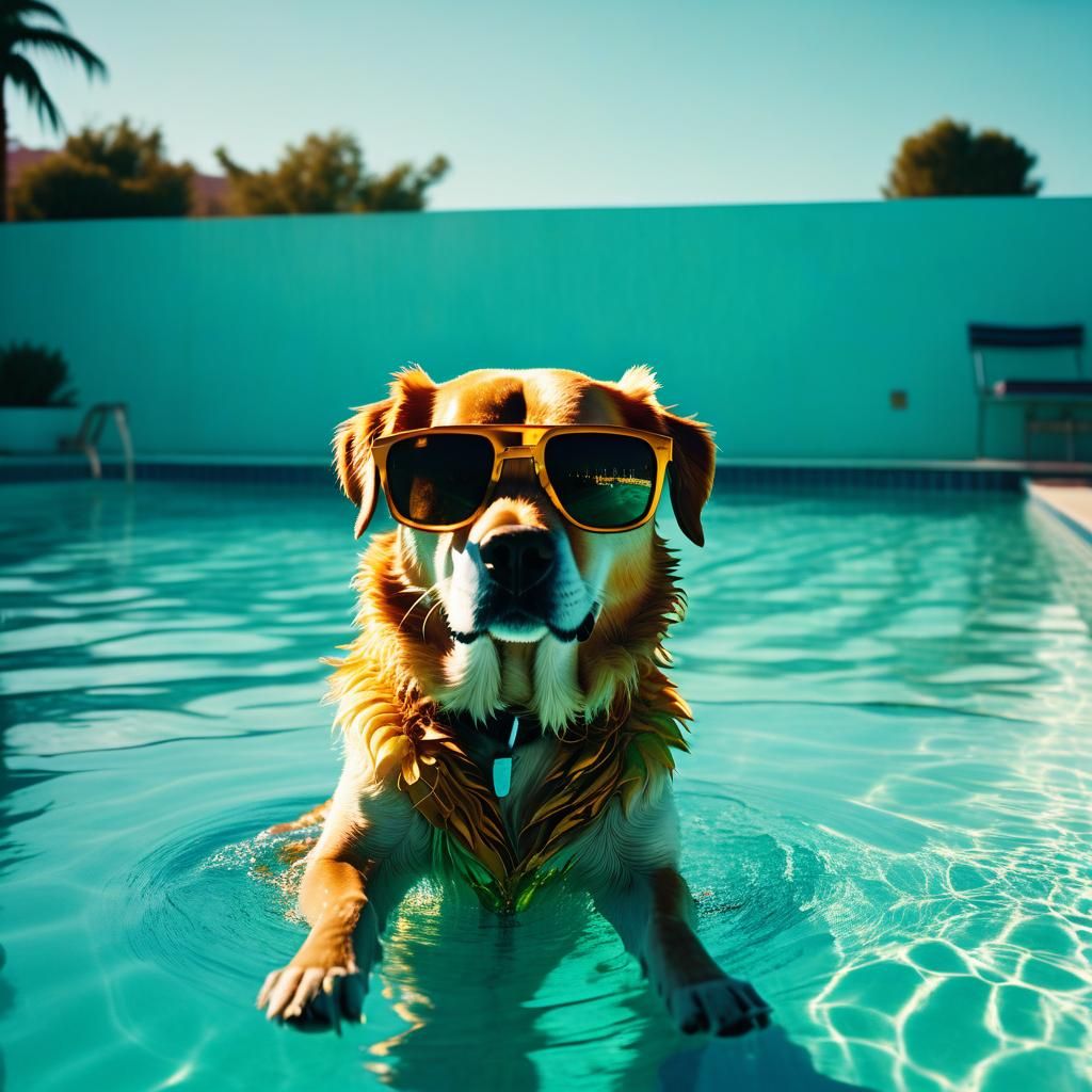 Dog in Sunglasses: Cinematic Poolside Scene