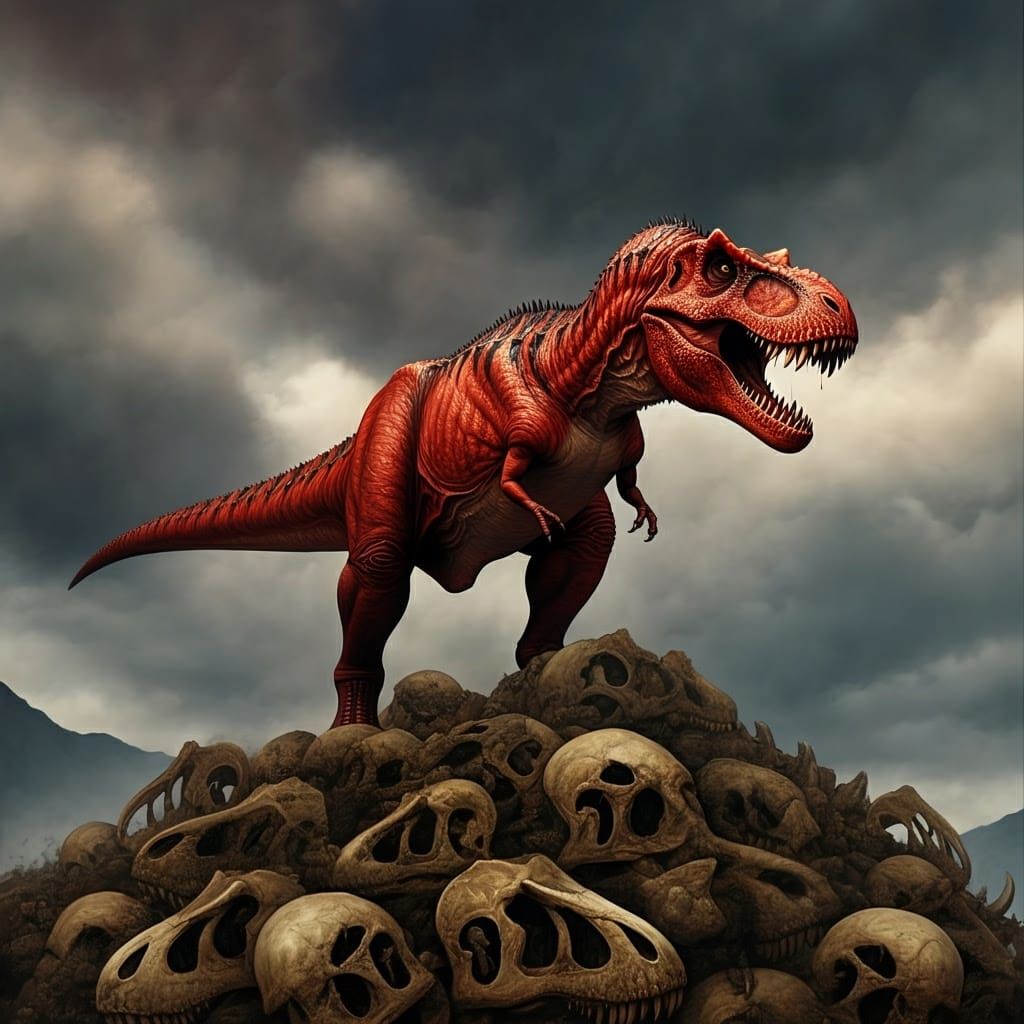 Mighty Red Tyrannosaurus Rex Dominates Ancient Battlefield