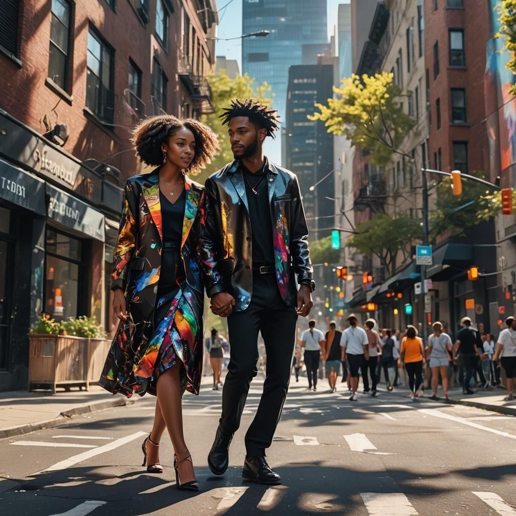 Stylish Black Couple in Hyperrealistic Splash Art
