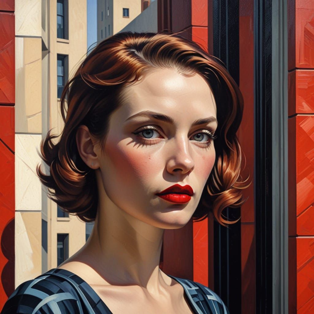 Art Deco Woman Portrait with Geometric Fragmentation