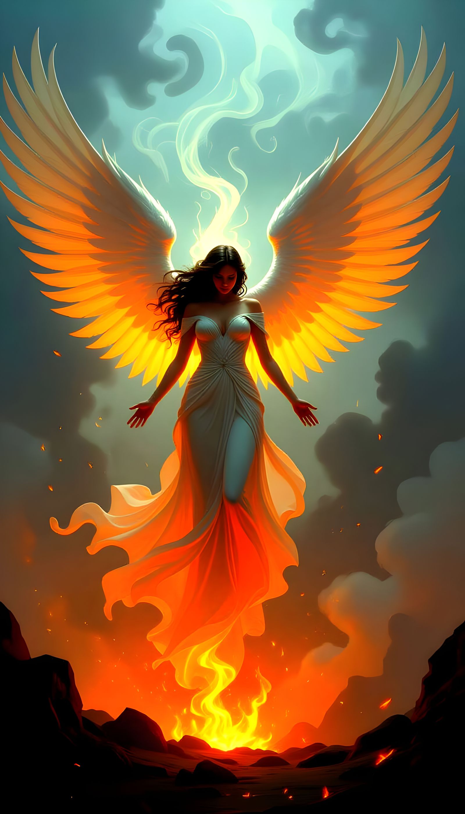 Surreal Angel of Fire and Smoke