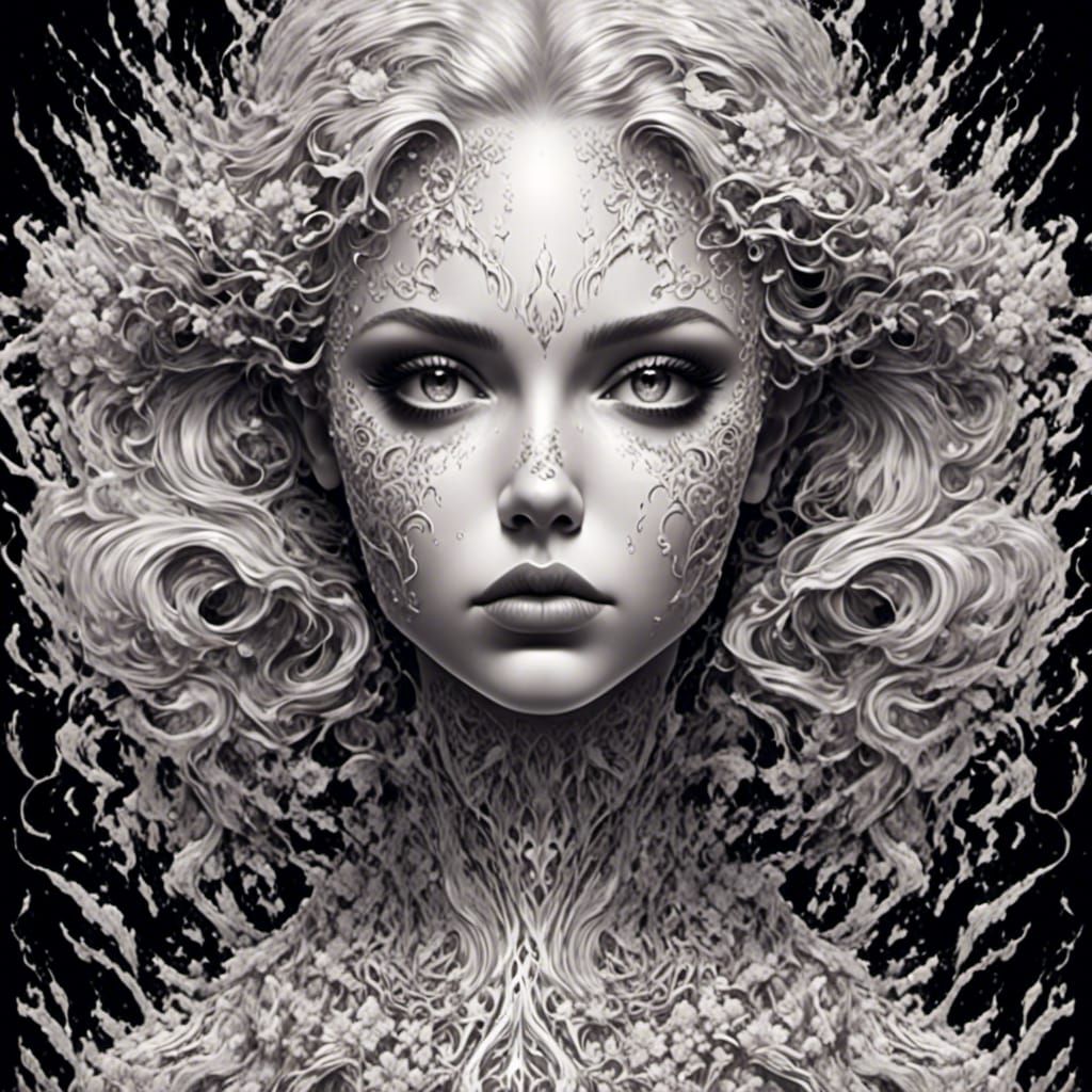 Beautiful Woman Line Art with Color Splashes