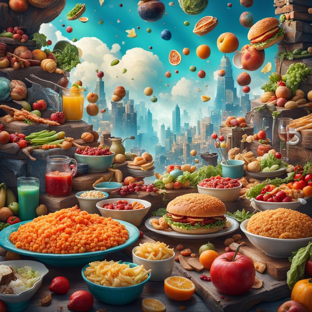 Hyperrealistic Food World with Vibrant Textures