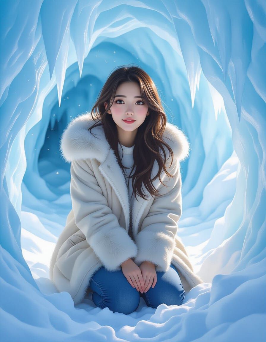Serene Woman in Snow Cave Digital Art