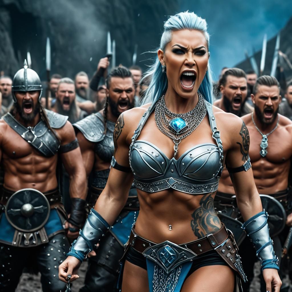 Fantasy Warrior Leads Vikings: Hyper-Realistic Portrait