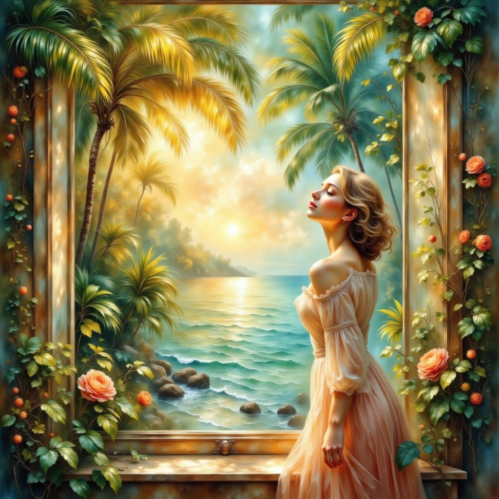 A Standing at Her Window Dreaming of The Fantasy Getaway