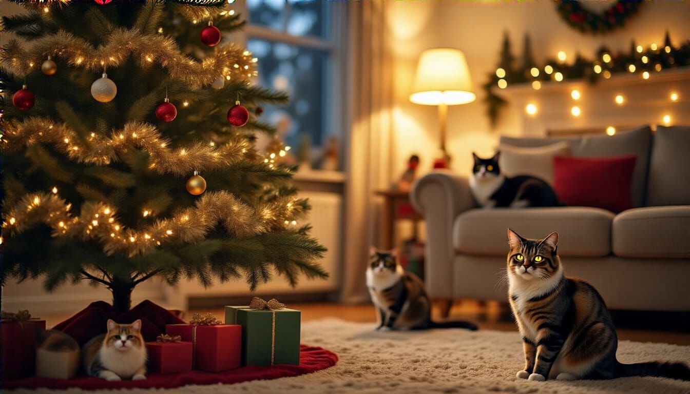 Cats vs. Christmas Tree: A Festive Feline Showdown