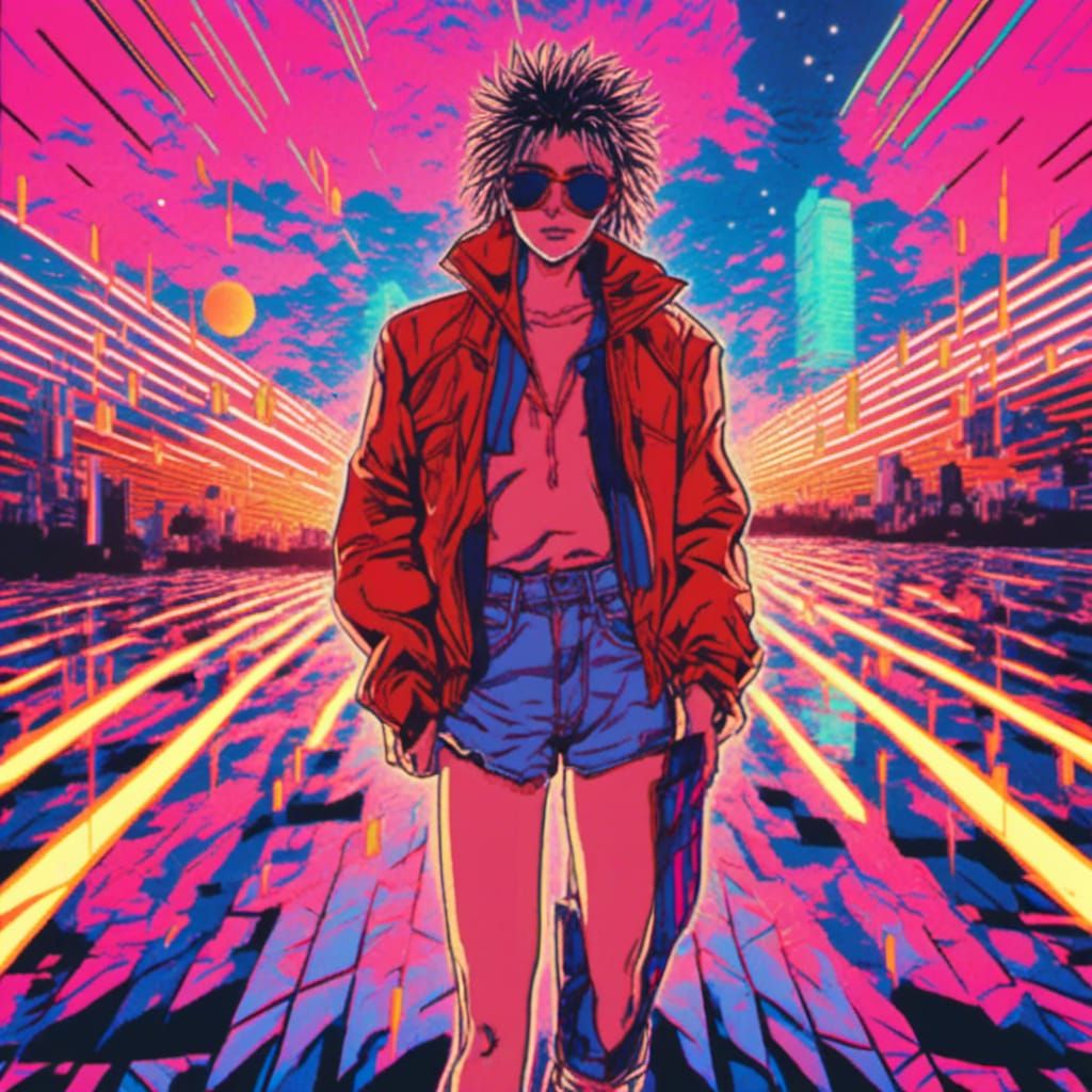 Retro Anime Character in 90s Style