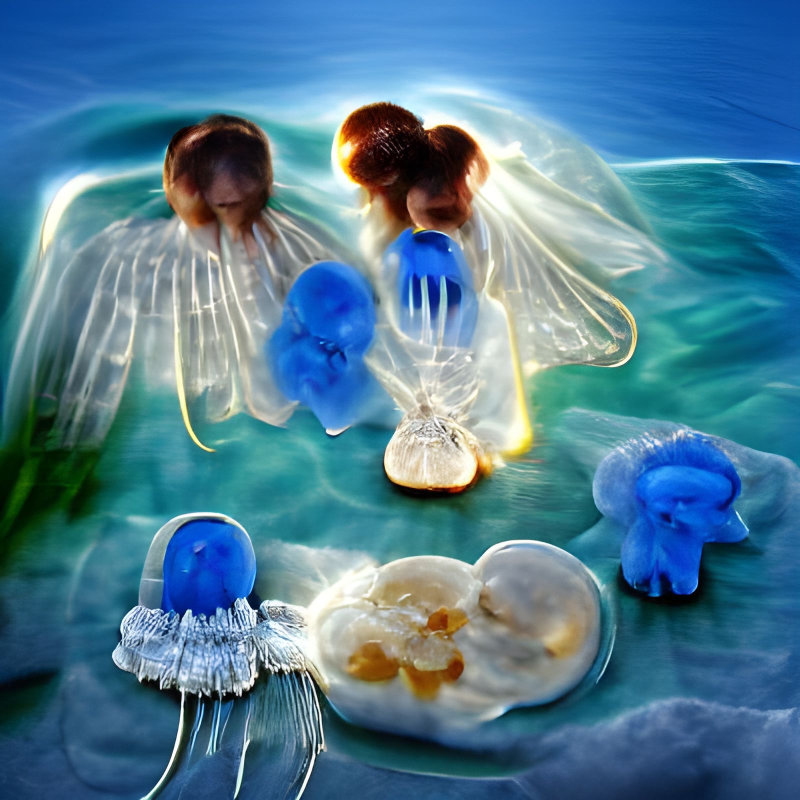 Angelic Jellyfish: Luminous Beings in Blue Sea