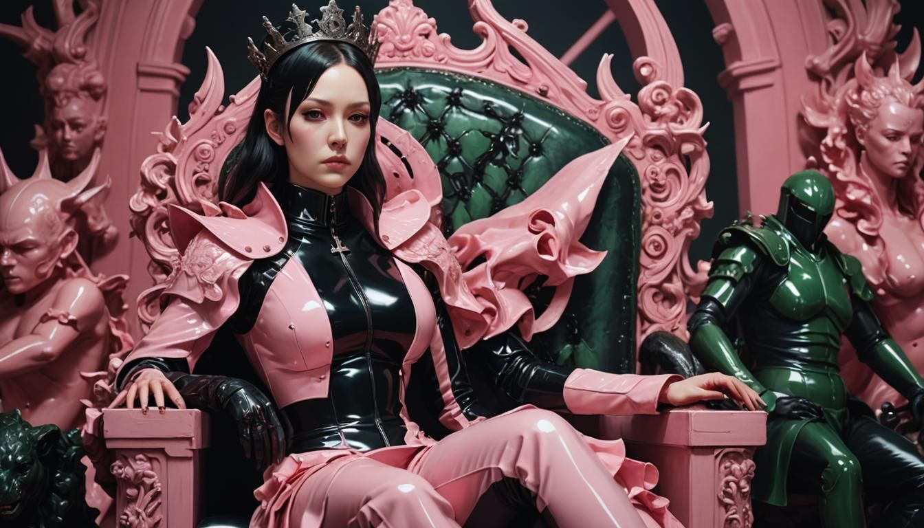 Hyperrealistic Prison Guard on Jade Throne, Worshipped by Su...