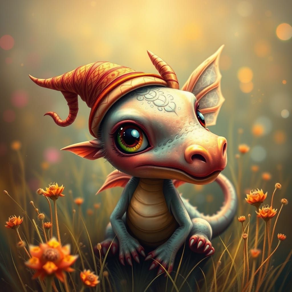 Fairy Dragon Soars in Vibrant Golden Landscape