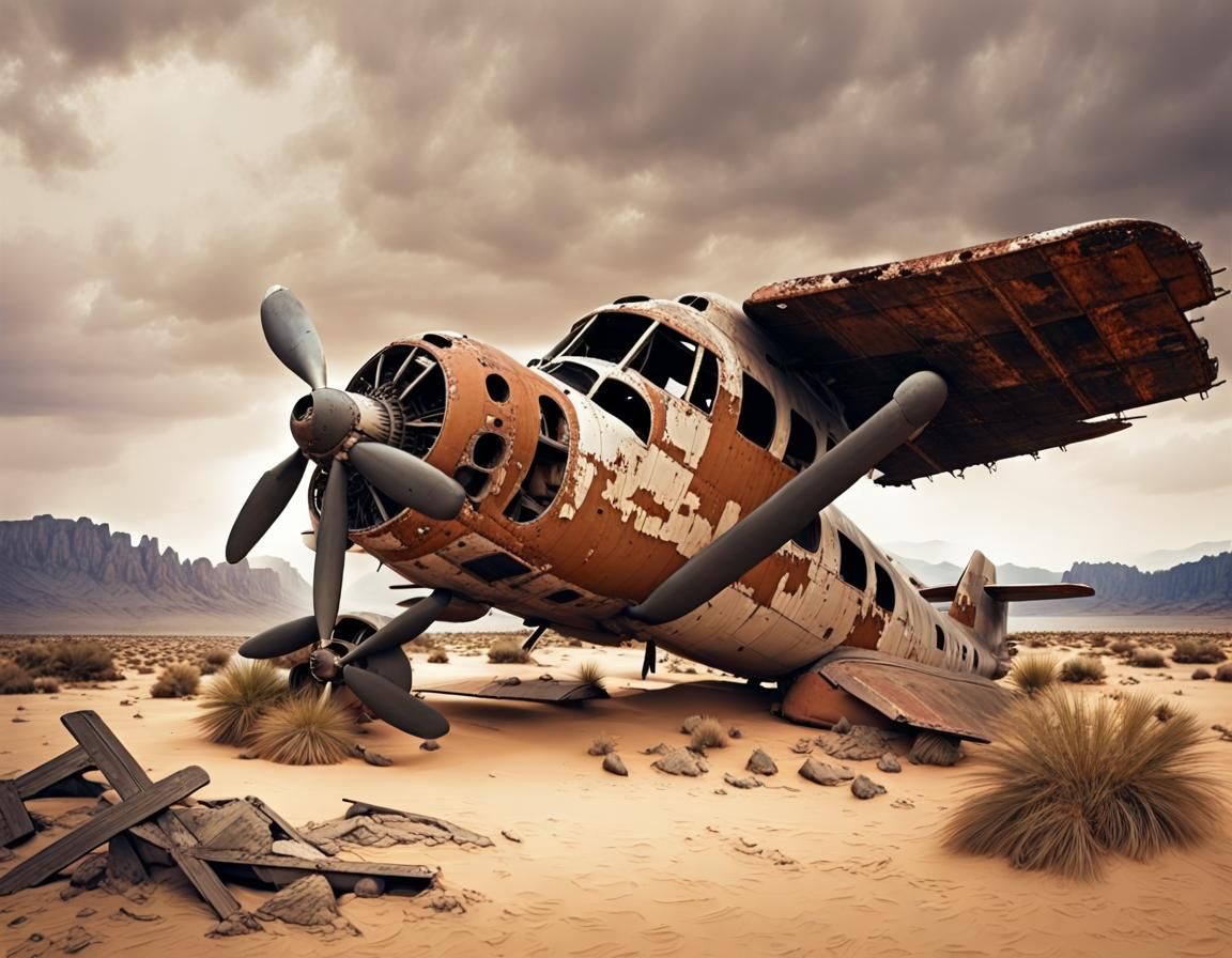 Long forgotten old broken propeller plane