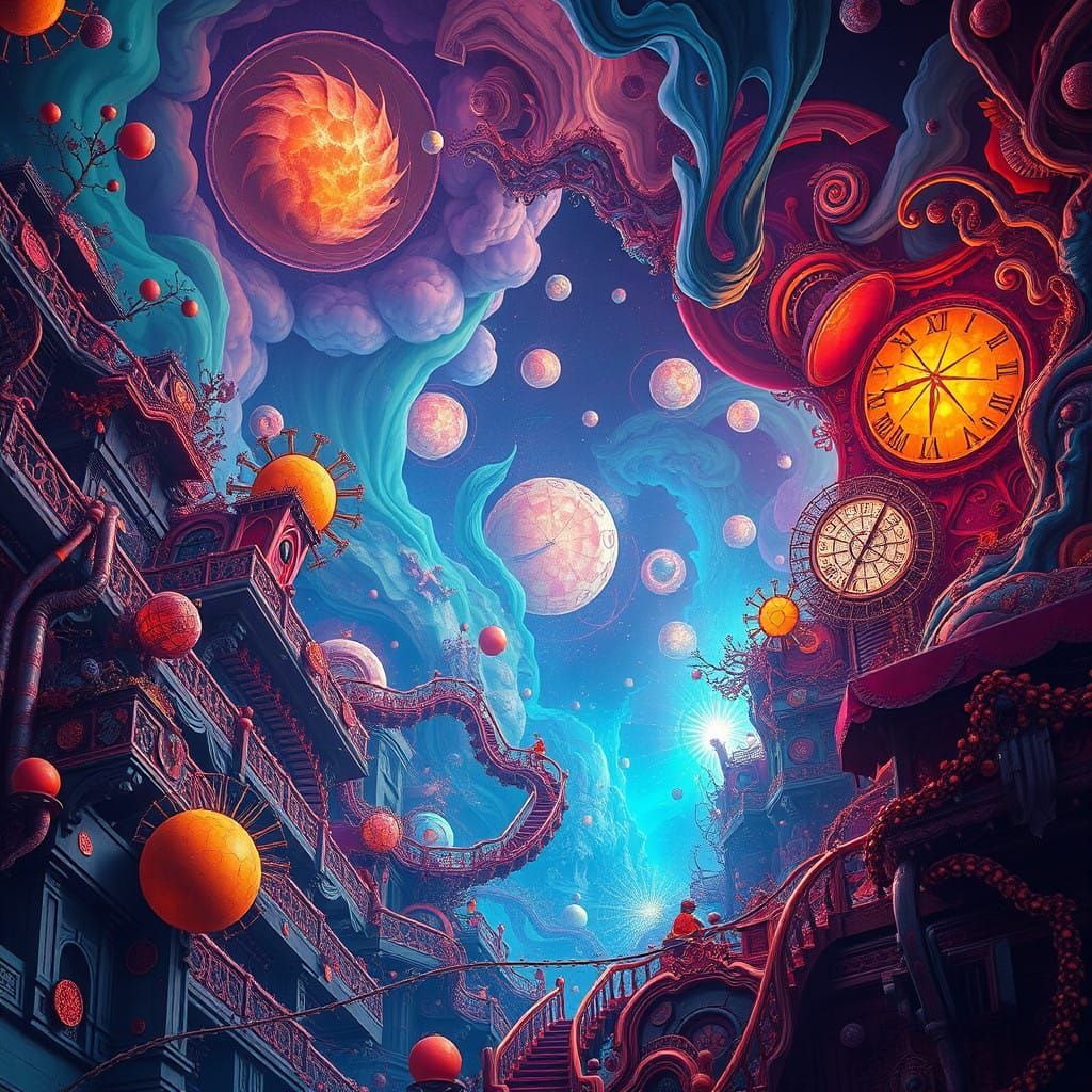 Surreal Dreamscape with Vibrant, Deep Colors and Delicate Pa...