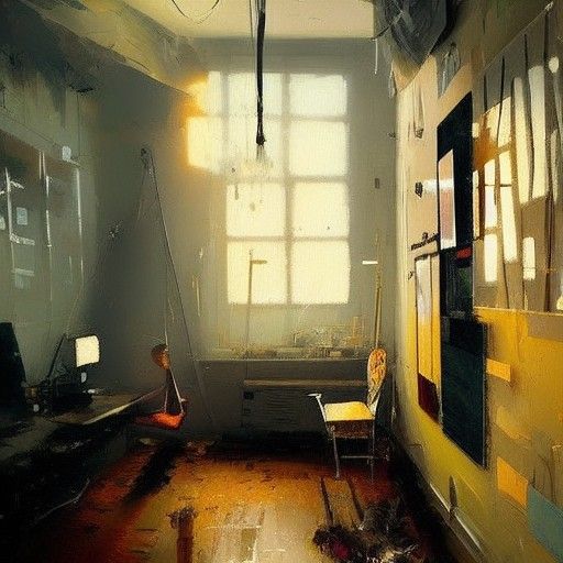 Eclectic Apartment Interior in Oil Painting Style