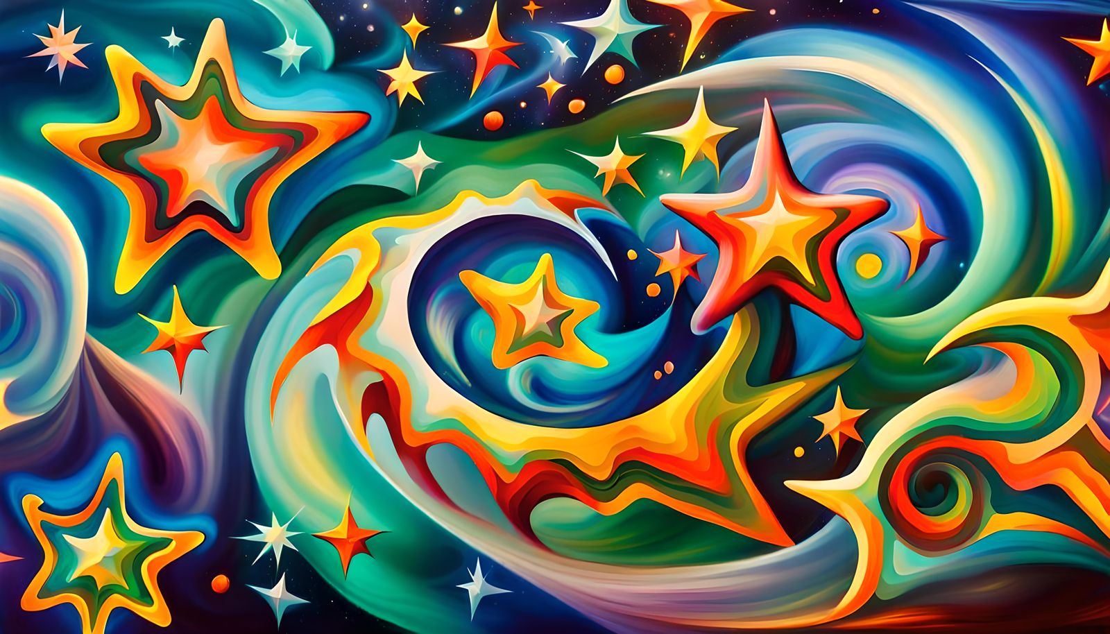 Iridescent Stars Swirling in Plasma Maelstrom: Impasto Paint...