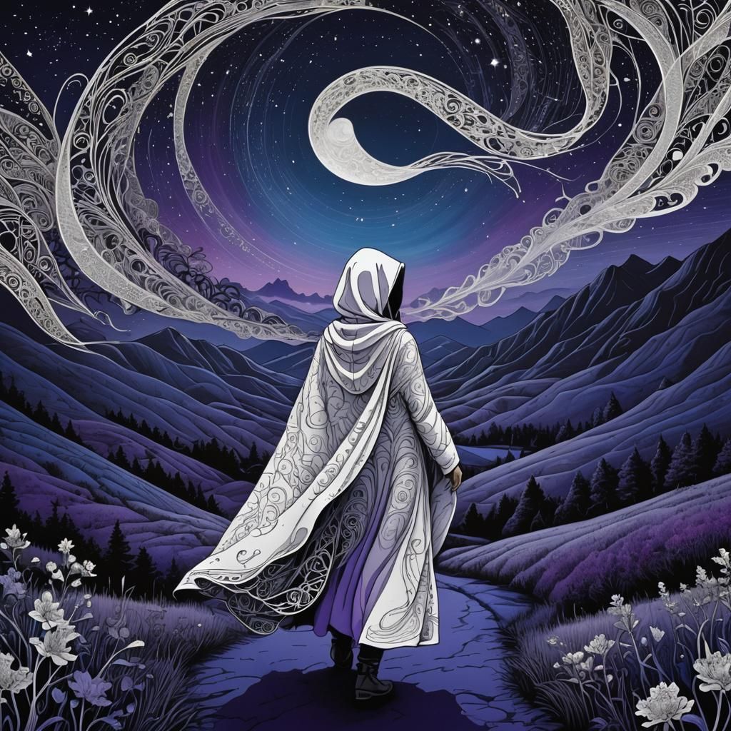 Mystical Wanderer in Zentangle Dreamscape