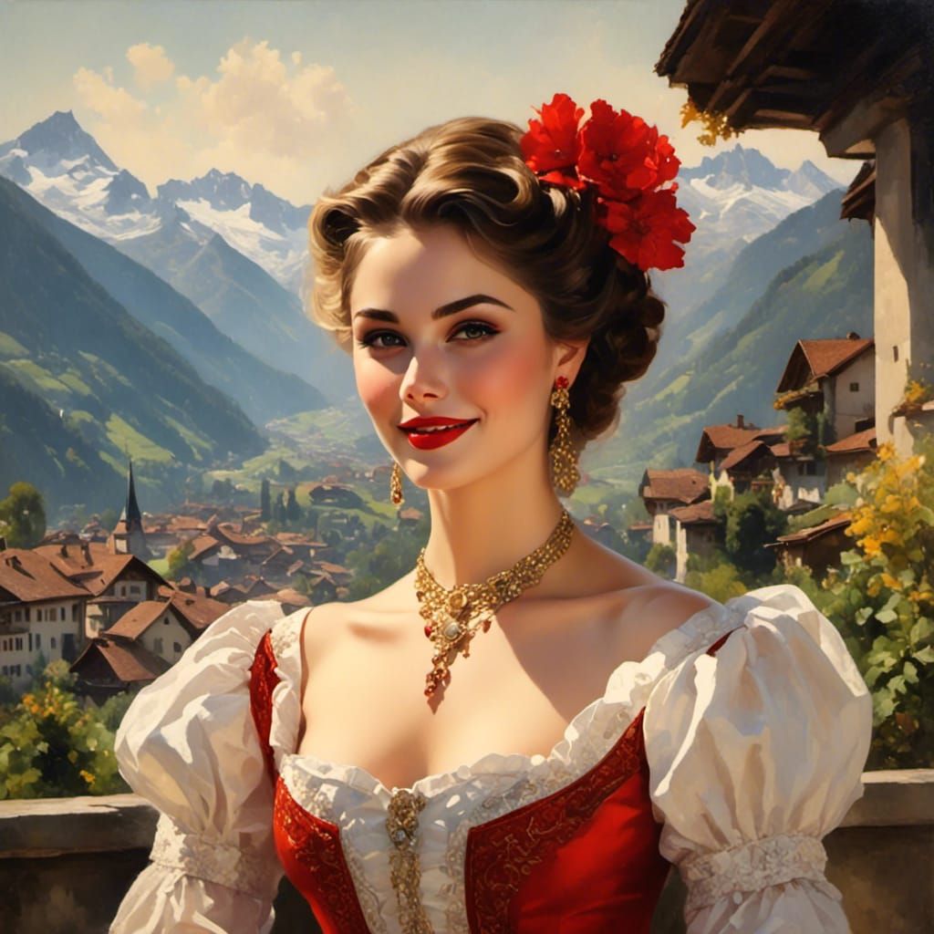 Smiling Swiss Woman in Traditional Costume