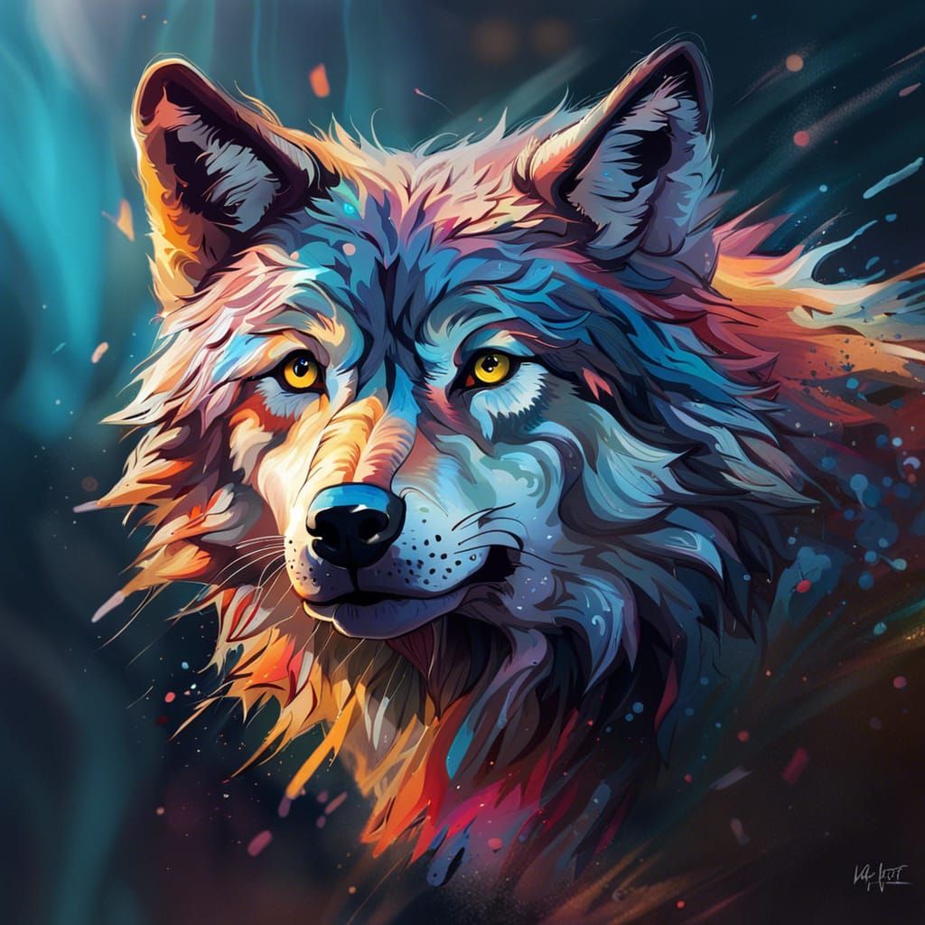 Hyperrealistic Adorable Wolf in Splash Art Style