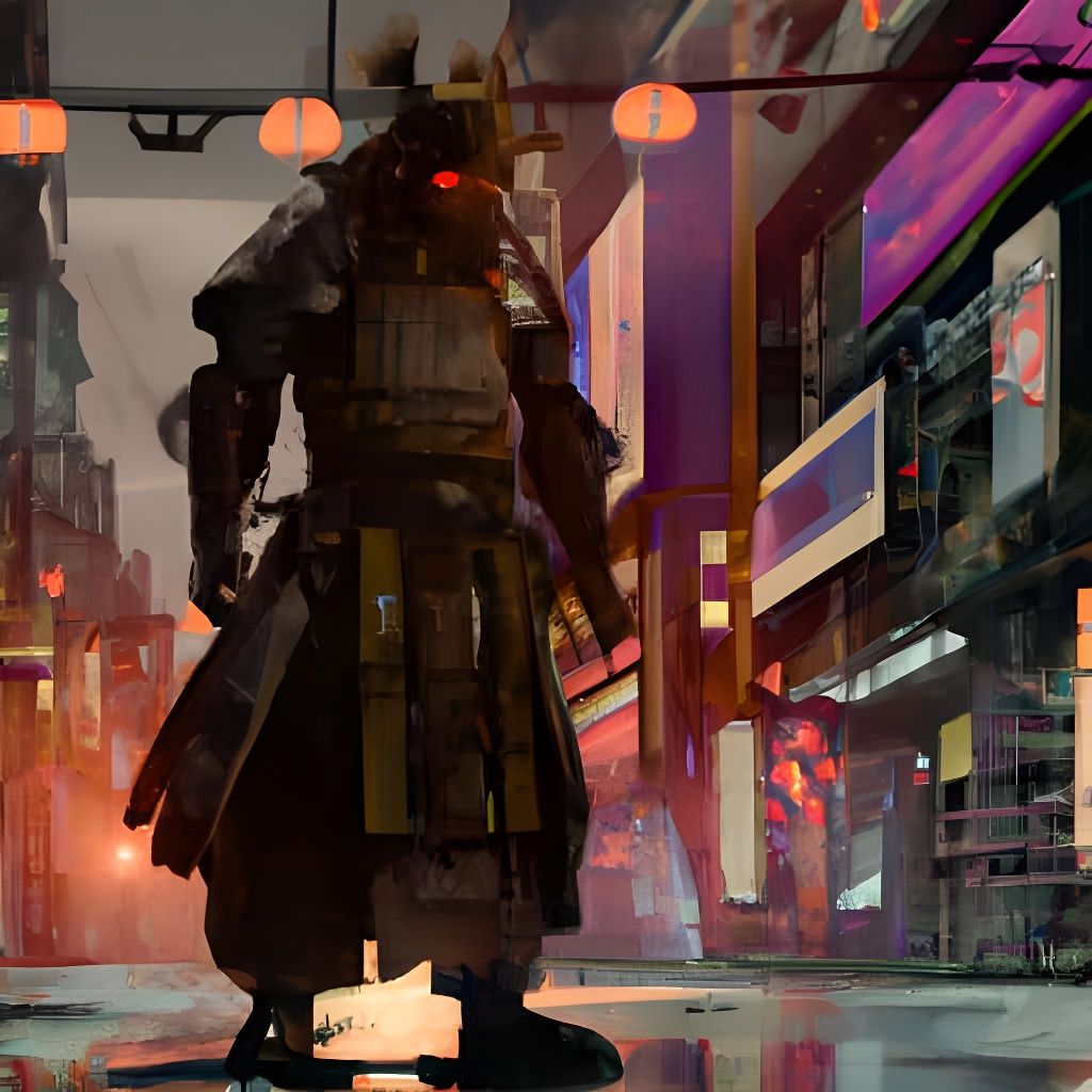 Samurai in Cyberpunk City, Hyperdetailed Concept Art