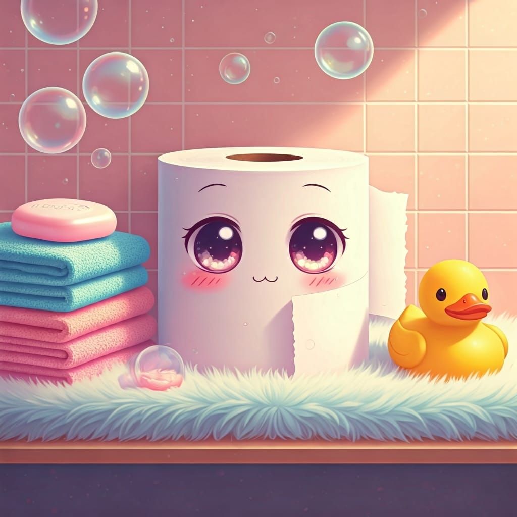 Kawaii Toilet Paper Roll in Anime Style