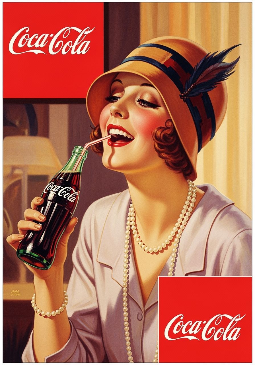 1920s Flapper Drinks Coca-Cola in Art Deco Style