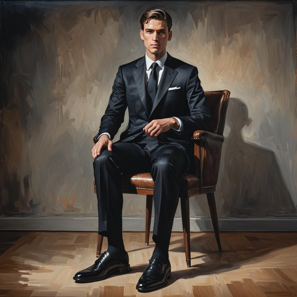 Man in Black Suit: Photorealistic Oil Painting