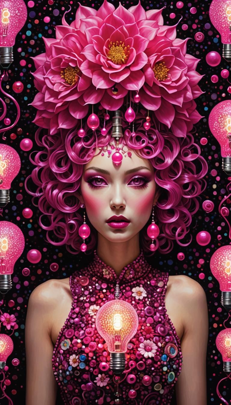Fuchsia Lightbulb Woman in Klimt Style Digital Art